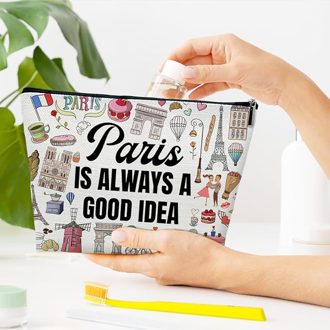 Ythuil Funny Paris Travel Makeup Bag, City Themed Trip Gifts Favors, Travel Lover Gifts For Women Her, Cosmetic Bag For Holiday Trip Vacation, Paris Is Always A Good Idea
