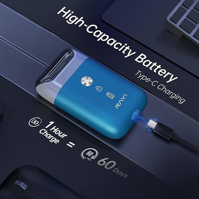 Portable Electric Razor for Men with 8,000 RPM Dual Floating Blade, 1H Charge for 60 Days, Type-C, IPX7 & Anti Pinch, Design for Daily/Travel Use, Electric Foil Shavers for Face, Navy