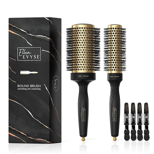 2 in 1 Ceramic Round Brush for Blow Drying,Ceramic Barrel for Hair Styling, Polished Bristles, Enhance Texture Volume, for Women & Men,with 4 Hair Clips (2.1 Inch&1.3 Inch)