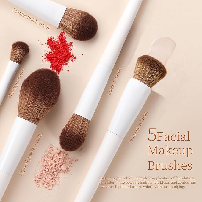 Makeup Brushes 14-Piece Premium Synthetic Makeup Brush Set Foundation Powder Contour Concealers Eyeshadow Blending Liner Makeup Brush Kit with Powder Puffs & Brush Bag