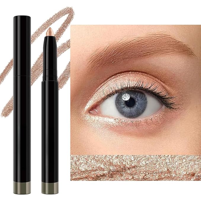 Champagne Eyeshadow Stick Smooth Cream Eyeshadow Pencil, Waterproof Long Lasting Eye Shadow Stick, High Pigment Hypoallergenic Highlighter Stick Create Multi-Dimensional Eyes Look (02# Champagne)
