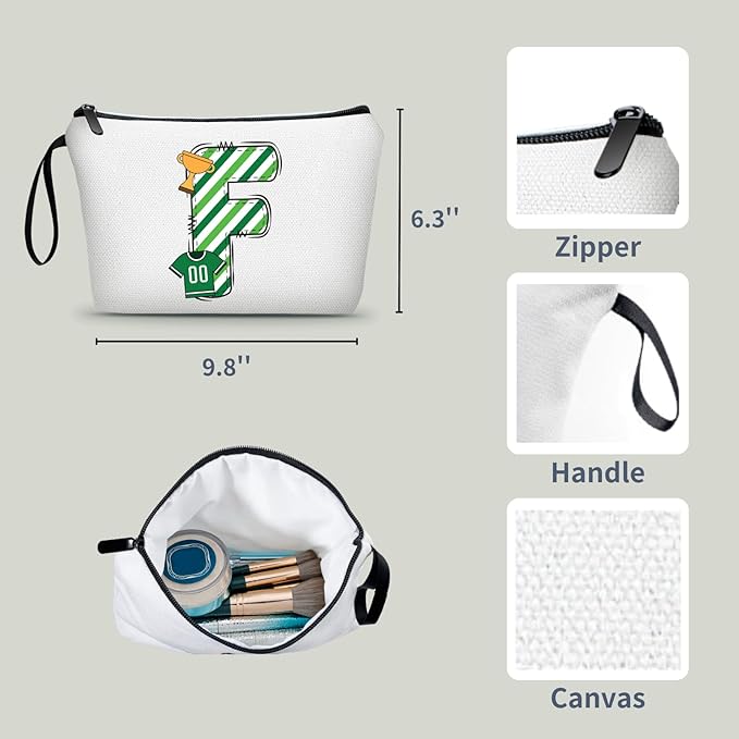 ARIOSEY Football Initial Birthday Graduation Gifts Cosmetic Travel Toiletry Bags Football Accessories Party Favors for Women Girls Daughter Niece Team Coach Friends -F