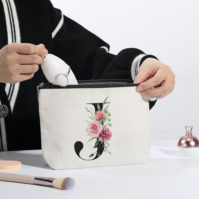 Initial Makeup Bag, Personalized Gifts for Women, Bridesmaid Gifts, Birthday Gifts for Women Mom, Gifts for Best Friend, Bride Bridesmaid Cosmetic bag (Letter J)
