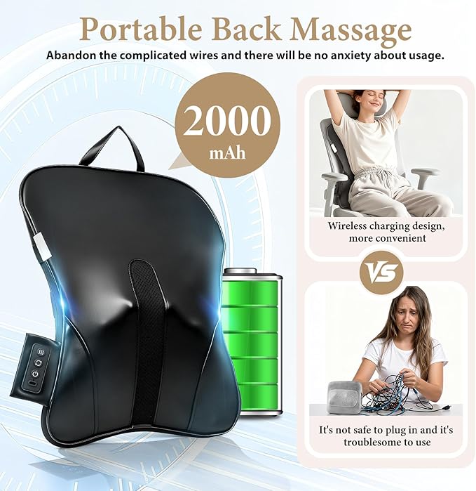 Wireless Shiatsu Neck and Back Massager with Heat,3D Kneading Up & Down Rolling for Neck, Back,Shoulder Pain Relief,Portable Deep Tissue Massage Pillow for Home,Office,Car Use,Ideal Gift for Mom&Dad