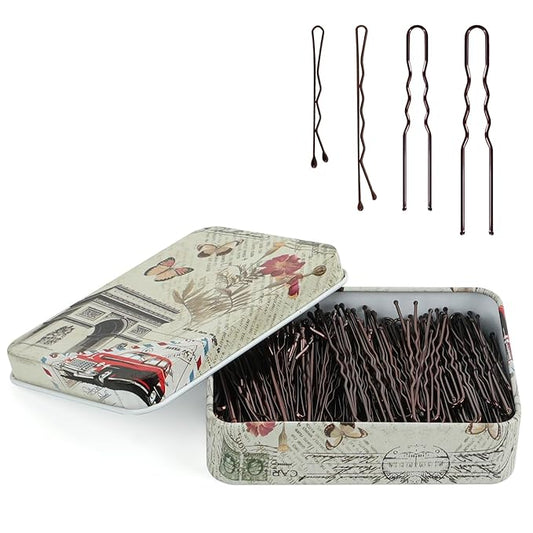 MAORULU Hair Bobby Pins with Cute Case, 250 CT Hair Pins for Buns, Premium U Hair Accessories for Women, Girls and Kids, Great for All Hair Types (Variety U & Bobby Pins Brown)