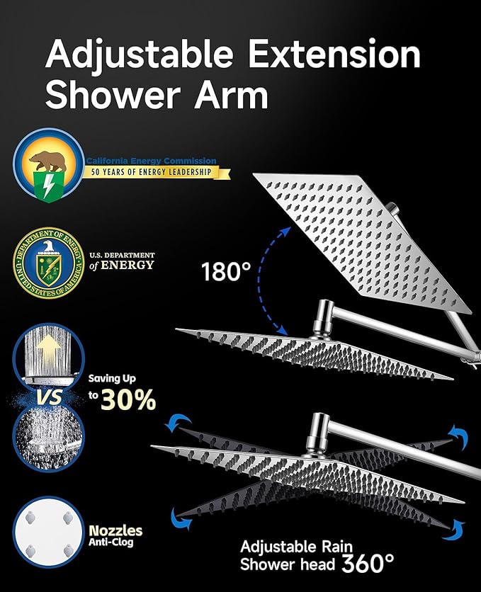10 inch Rainfall Shower Head Combo Stainless Steel, THE FIRST WATERFALL mode, 10 Inch Rain Shower Head with Handheld 6 Spray Modes High Pressure, Overhead Shower Adjustable Extension Arm,Chrome