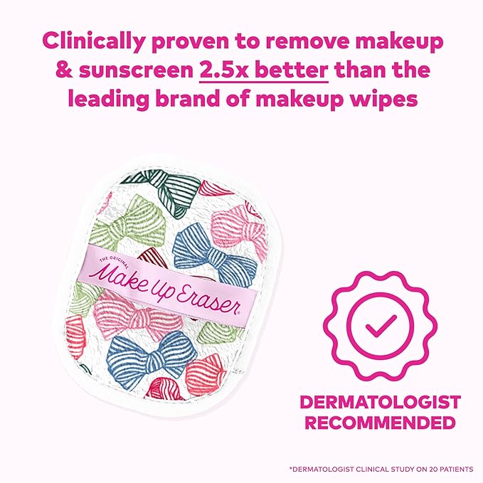 The Original MakeUp Eraser 7-Day Set, Erase All Makeup with Just Water, Including Waterproof Mascara, Eyeliner, Foundation, Lipstick, Sunscreen, and More! Fab-Bow-Lous, 7ct.