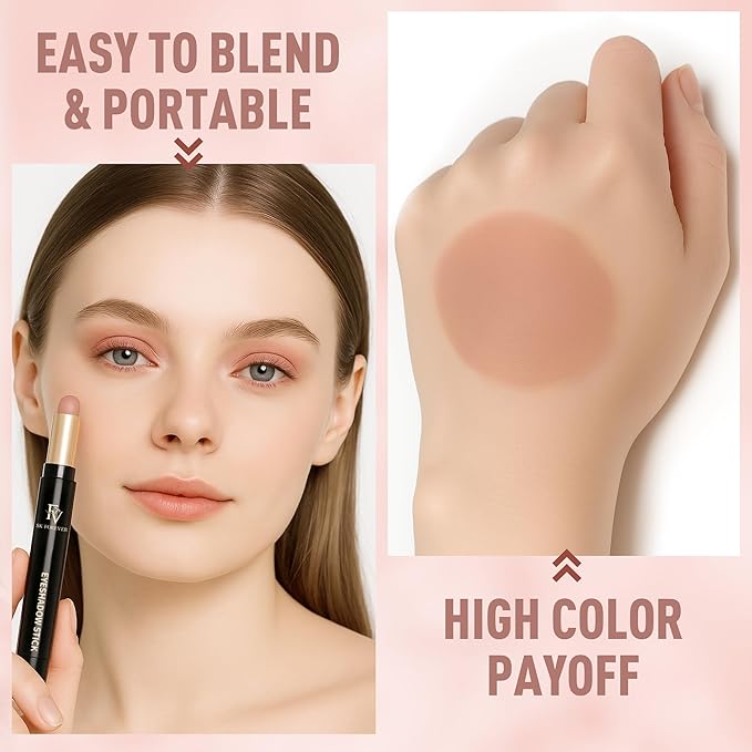 FV Long Lasting Cream Eyeshadow Stick, Waterproof & High Pigmented Eye Shadow Sticks Duo with Blending Sponge, Crease-Proof & Natural Finish Eyeshadow Pencil, Sand Matte