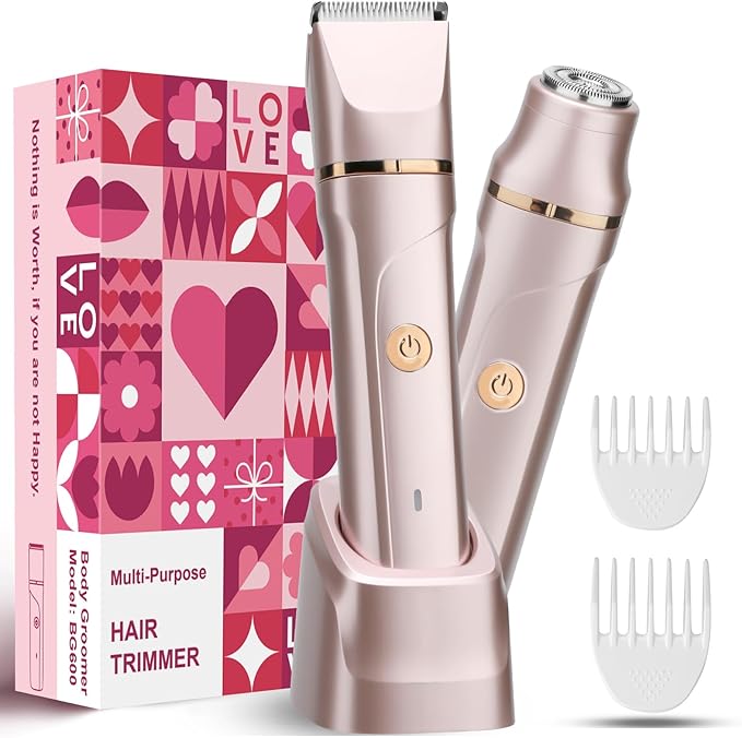 Bikini Trimmer for Women 2-in-1 – Rechargeable Electric Razors for Women, Painless Electric Shaver for Bikini, Underarm, Legs, Arms – IPX7 Waterproof, Compact Travel Design