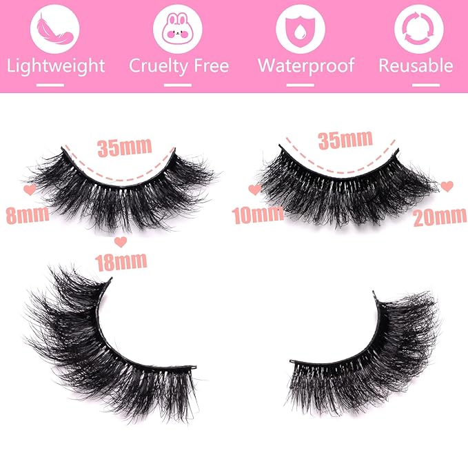 False Eyelashes Fluffy Mink Lashes 20mm Stirps Lash 2 Styles Mixed Volume Eyelashes 14 Pairs 8D Cat Eye Lashes D Curl Dramatic Soft Eyelash 25mm Big Long Lash Pack That Look Like Extensions