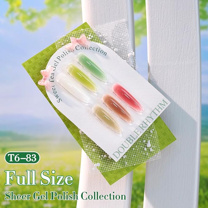 Double Rhythm 6 Pcs 15 ML Gel Polish Set Same Color Same Bottle Soak Off Gel Polish Kit Nail Art Manicure Salon DIY at Home (Jelly White Mint Green Olive Tea Brown Rose Red-T6-83)