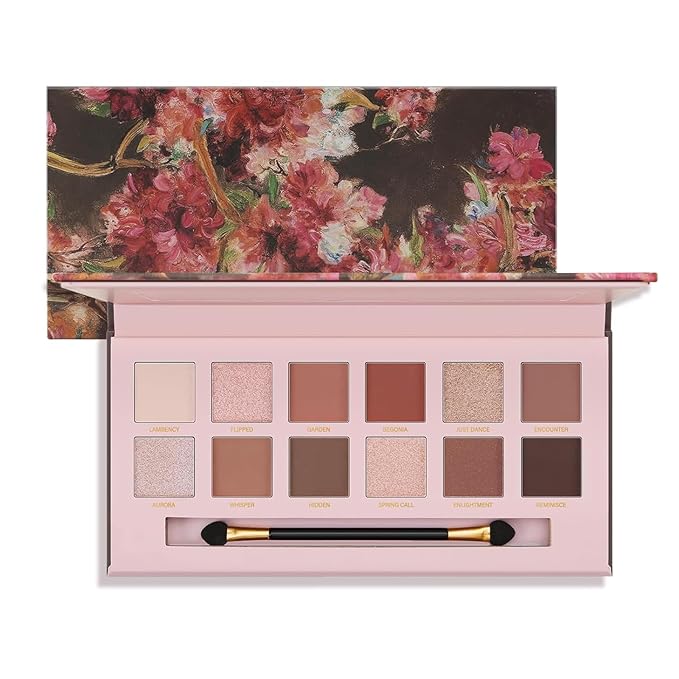 K'APEINE Warm Brown Eyeshadow Palette, 12 Colors Blush Eyeshadow Pink Red Eye Shades Matte Shimmer Eye Shadow with Eyeshadow Brush High-Pigmented Makeup Palette for Women Daily, Party, Music Festival