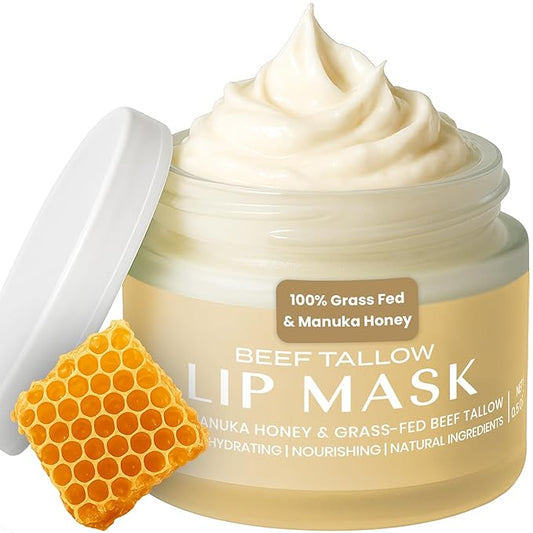 Body Restore Grass Fed Beef Tallow Lip Mask, with Manuka Honey – Valentines Day Gifts for Her and Him, Hydrating Moisture, Travel Essentials, Self Care, Birthday Gifts for Women and Men – Vanilla