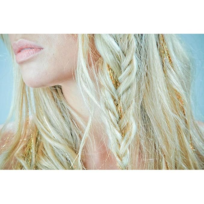 47" Holographic Hair Tinsel KIt Shining Gold Professional Sparkle Heat-Resistant Silk Extensions, Easy to Apply, Hair Accessories for Girls, Party Hair, Gifts for Girls (1000 Strands, Shining Gold)