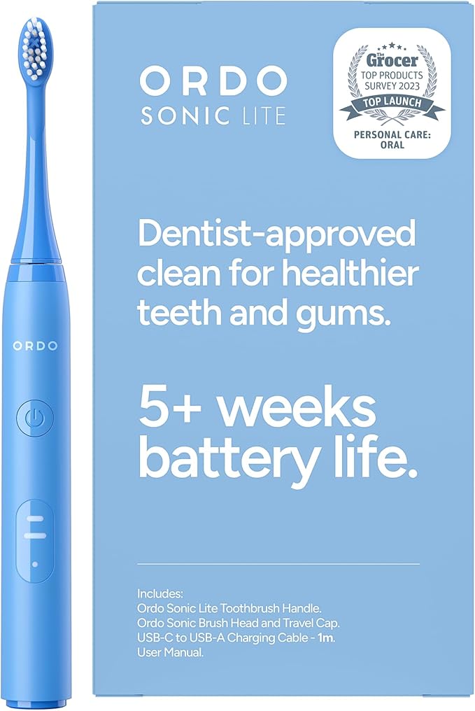 ORDO Lite Sonic Toothbrush, Electric Toothbrushes with 35,000 Pulses Per Min, Dual Modes, Over 5 Weeks Battery, Smart Timer, Waterproof, USB C, Sky