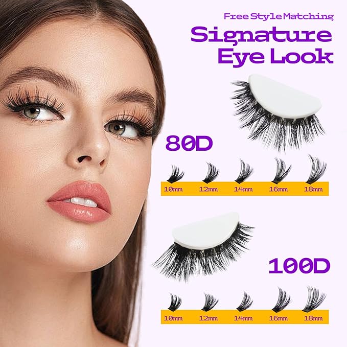 Lash Clusters kit DIY Lash Extension kit 280pcs 10-18mm Wispy Individual Lashes kit with Lash Bond and Seal, Lash Tweezers for Self Use,Beginner-Friendly(sylph 80D-100D-KIT)