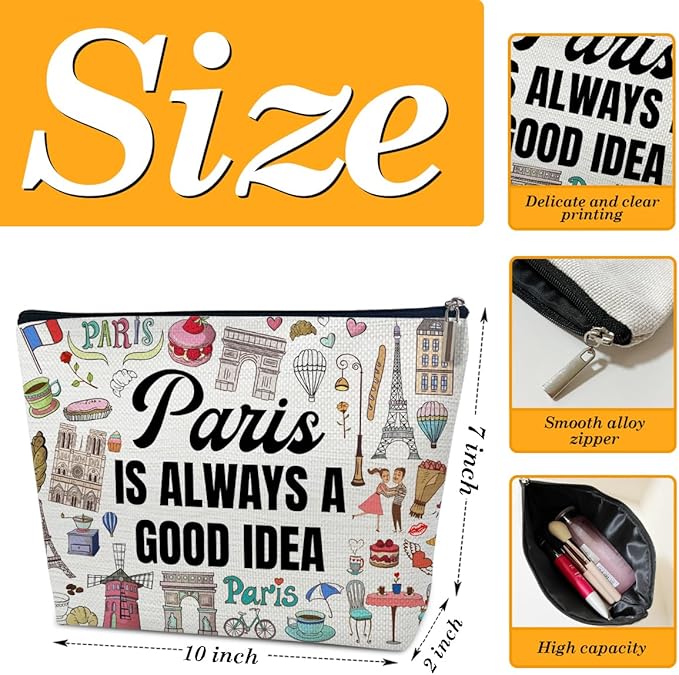 Ythuil Funny Paris Travel Makeup Bag, City Themed Trip Gifts Favors, Travel Lover Gifts For Women Her, Cosmetic Bag For Holiday Trip Vacation, Paris Is Always A Good Idea