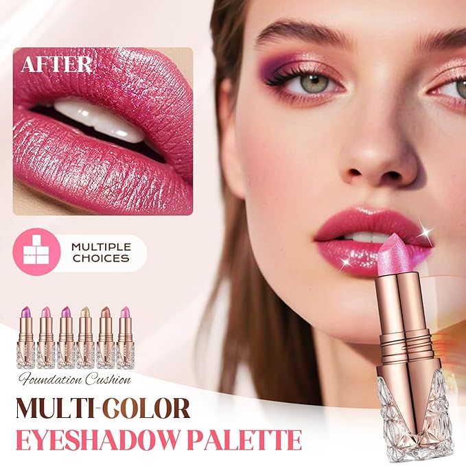 Diamond Glitter Lipstick, 2025 New Velvet Glow Lip Gloss Waterproof Non-sticky Creamy Lipcolor,Long-Lasting Moisturizer Lip Balm with Sparkling Finish Hydrating Lip Stains (C03)
