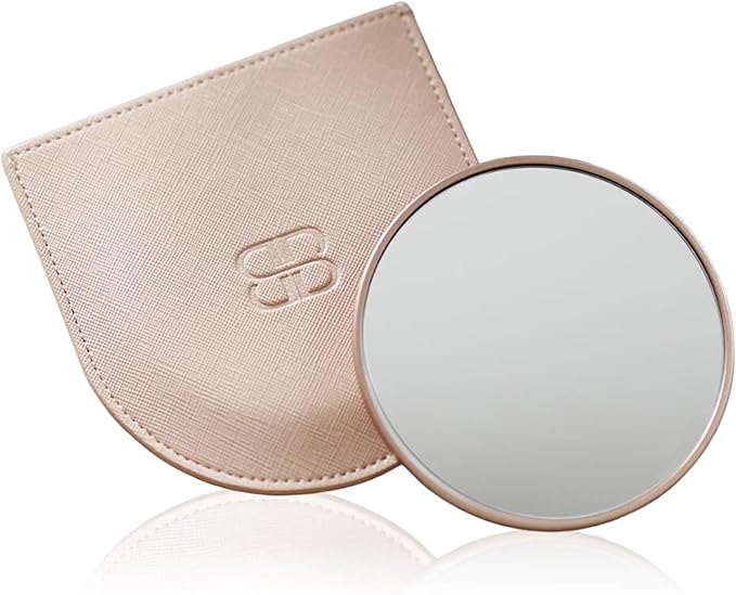 Beautifect 7X Magnifying Mirror - Compact Travel Mirror with Vegan Leather Sleeve - Matte Gold