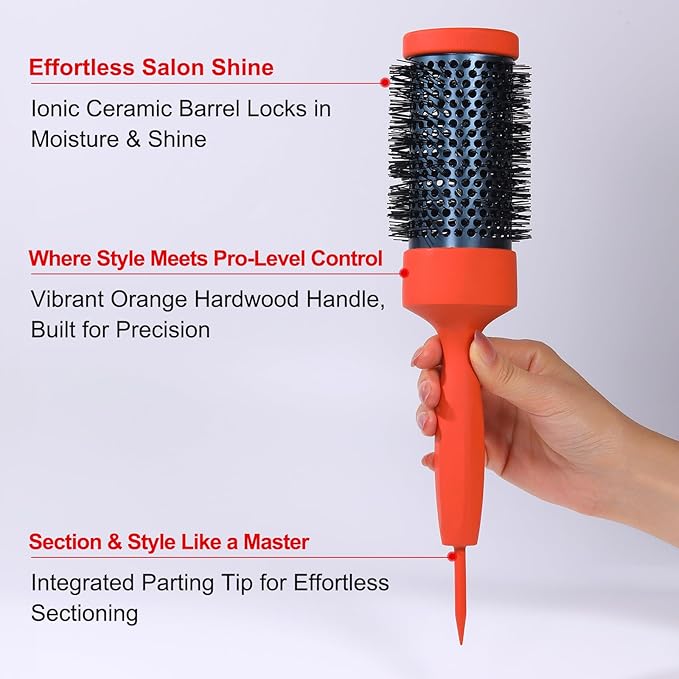 Round Brush Set for Blow Drying & Curling - Ceramic Ion Thermal Barrel Brushes 4 Sizes - Leaves Hair Shiny, Wooden Handle, Heat Styling blowout Brush Work with Blow Dryer for Women & Men (Orange)