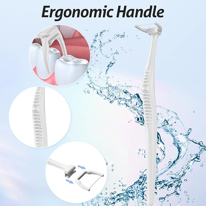 RAZOKO Dental Flosser Kit, Extra Strong Shred-Resistant Floss, for Hard to Reach Areas, PTFE & PFAS Free (1 White Handle + 120 Refills)