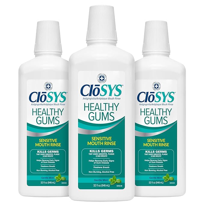 Closys Healthy Gums Mouthwash, Antiplaque and Antigingivitis for Gum Health, Non-Burning, Non-Irritating – 32 Fl Oz (Triple Pack)