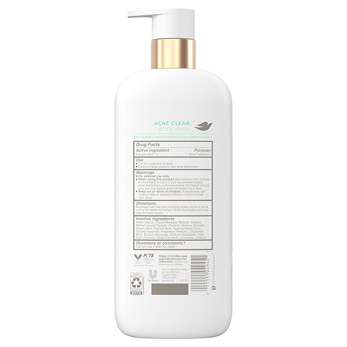 Dove Serum Body Wash Acne Clear for troubled skin with Salicylic Acid 18.5 Fl Oz