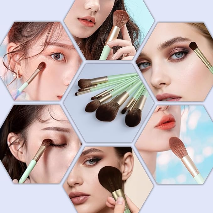 Unfovi 14 Pcs Makeup Brush Set, Cosmetic Brushes for Foundation, Concealer, Eyeshadow, Blush, Powder & Contouring, Professional Beauty Makeup Tools for Women & Beginners(Mint Green)