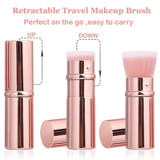 Keriloo Makeup Brush 2 Pack, Retractable Travel Kabuki Powder Foundation Makeup Brush Face Blush Brushes for Blending Liquid, Blush, Bronzer, Buffing, Sunscreen,Flawless Cosmetics