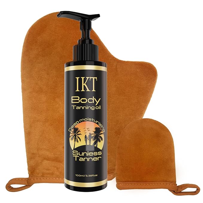 PasaRose Self Tanning Oil,3.38 fl. oz. Premium After Tanning Oil Moisturizer and Ergonomic Vegan Big and Small 2 Tanning Mitts | Streak-Free Self Tanner for Body & Face