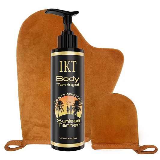 PasaRose Self Tanning Oil,3.38 fl. oz. Premium After Tanning Oil Moisturizer and Ergonomic Vegan Big and Small 2 Tanning Mitts | Streak-Free Self Tanner for Body & Face