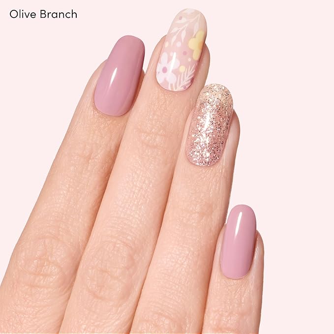 Dashing Diva Gloss Nail Strips Bundle - The Moody Florals Collection - Fleur Flair & Olive Branch - UV Free, Chip Resistant, Long Lasting Gel Stickers - Contains 2 Sets