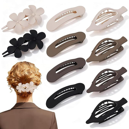 10 Pack Flat Hair Clips for Women, 3 Styles Matte Neutral Flat Claw Clips for Women Girls, Strong Hold Non-Slip Styling Accessories for Thick & Thin Hair