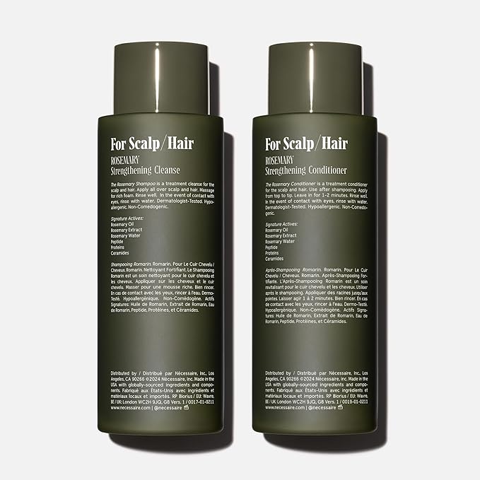 Nécessaire Rosemary Hair Duo | Multi-Protein Strengthening Rosemary Shampoo and Conditioner Set For Thinning Hair. For Women + Men. Free Of Sulfates. Color-Safe. 250 ml / 8.4 oz