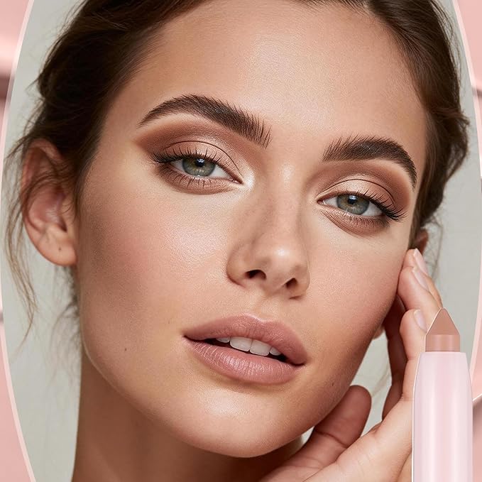 2in1 Cream Eye Shadow Brightener Sticks for Eyes, Neutral Highlighter High Pigmented Makeup with Blending Brush Built-in Sharpener, Long Lasting Eye Makeup sombras en crema para ojos #Golden Brown