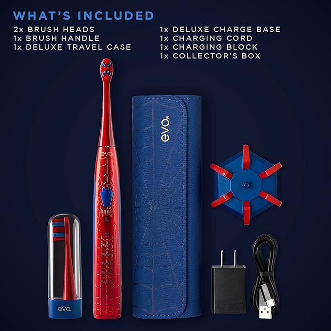 evo SPM-1 Spider-Man Rechargeable Sonic Toothbrush, Marvel Electric Toothbrush for Adults, Marvel Gifts, Soft Toothbrushes for Adults, Collector's Edition