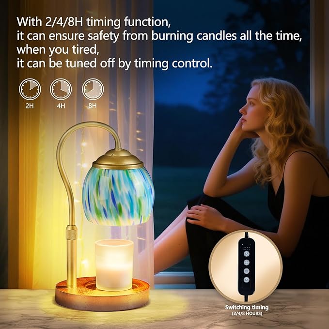 Blue Crystal Candle Warmer Lamp - Height/Dimming Adjustable with Auto Timer, ICY Winter Home Decor & Fragrance Solution | Office/Kichen Decor Gifts for Women