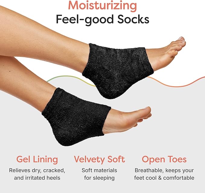 ZenToes Moisturizing Socks for Cracked Heel Treatment, Vitamin E, Olive Oil and Jojoba Oil Infused Heel Socks, Galentines Day Gifts, Self Care Gifts for Women (Fuzzy Black, Regular)