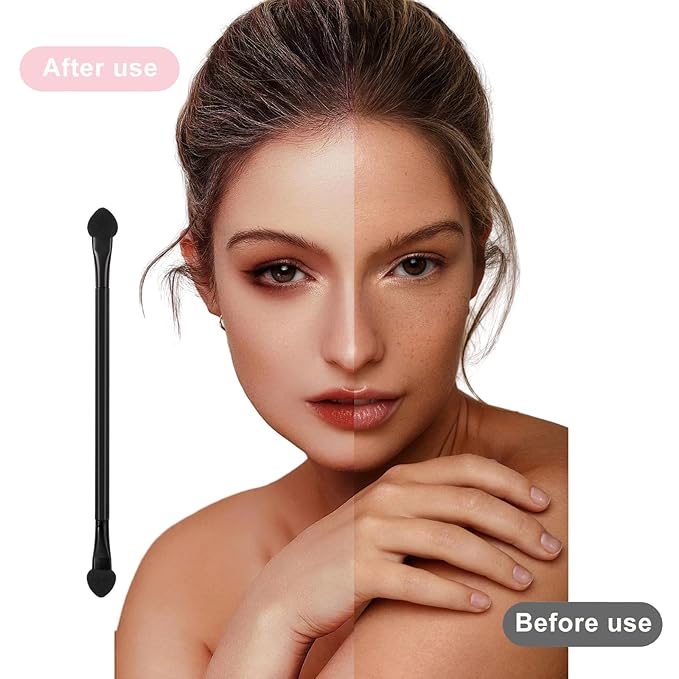 JOCEMY 30 PCS Professional Disposable Dual Side Sponge Eyeshadow Brush, Double Head Eye shadow Brushes Makeup Applicator Cosmetic Tools(Length: 12 cm, Round Handle, Black)