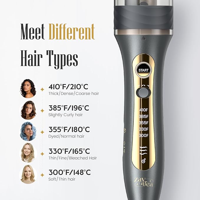 Zavarea Automatic Rotating Curling Iron for Long Hair - 1 Inch Curling Wand for Beach Waves & Loose Curls, Easy Hair Curler for Beginners, Anti-Scald & Frizz-Free, Dual Voltage for Travel