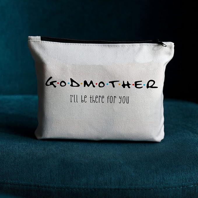 JIUWEIHU Godmother Gift - Appreciation Mother's Day, Christmas, Birthday Gift Idea for Godmother - 'I'll Be There For You' Makeup Bag