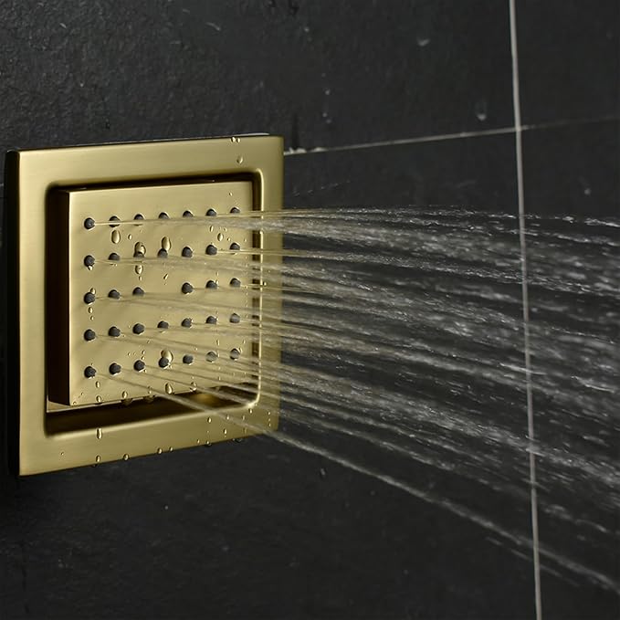 KATAIS Shower System with 12X35 inch Overshower and Dual Side ShowerHead(8 inch), 4 PCS Body Jet and HandHeld Spray, Dual Thermostatic Valve Kit Can Achieve 8 Shower Functions, Brushed Gold