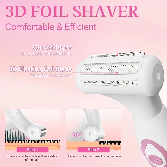 Women‘s Electric Razor 4-in-1 - Painless Hair Removal for Bikini, Face, Body & Nose, Wet & Dry Shaver with LED Display, USB-C Fast Charging, IPX6 Waterproof, Travel Gift