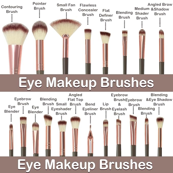GZIXBDA Makeup Brush Set, 48Pcs Makeup Tool Set Premium Synthetic Foundation Concealers Powder Eye Shadows Makeup Brushes Kit for for Beginner Professional, Brown