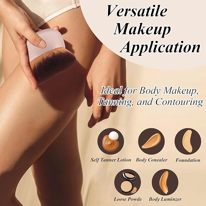 GloréBrochas 75MM Extra Large Self Tanner Kabuki Makeup Brush – Ultra Soft Dense Vegan Bristles for Body Makeup, Bronzer & Foundation–Applies Tanning Mousse, Lotion & Self Tanner–Khaki, Wet & Dry