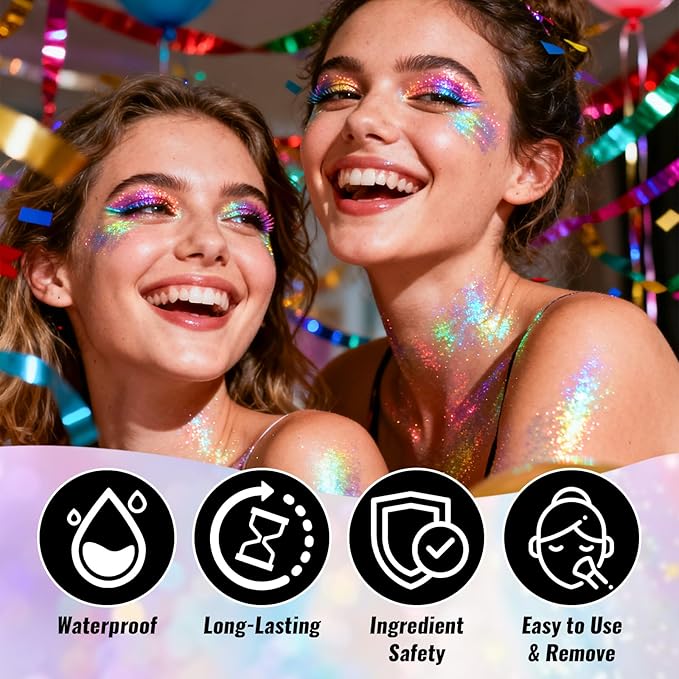 Red Face Body Hair Glitter Stick for Christmas, Shimmer Stick Gel for Women, Sparkling Holographic Chunky Sequins for Carnival Party Festival Halloween Singer Concert Outfit, 0.56oz