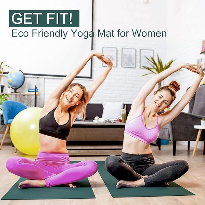 Funtery 3 mm Thick Yoga Mat Exercise Workout Mat Non Slip Fitness Pad for Women Gym Home Yoga Pilates
