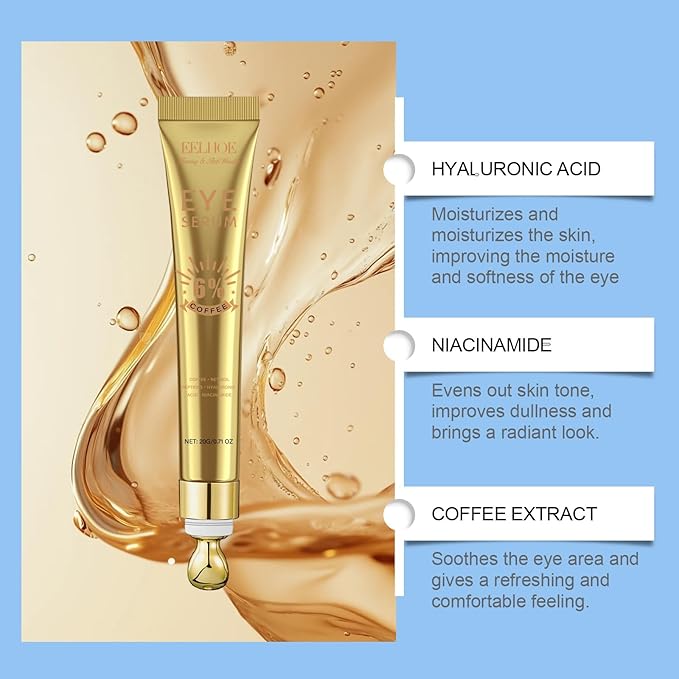 Retinol Eye Serum for Dark Circles & Puffiness with Niacinamide, Hyaluronic Acid & Caffeine - Anti-Aging Under Eye Treatment for Wrinkles, Brightening, Firming & Depuffing