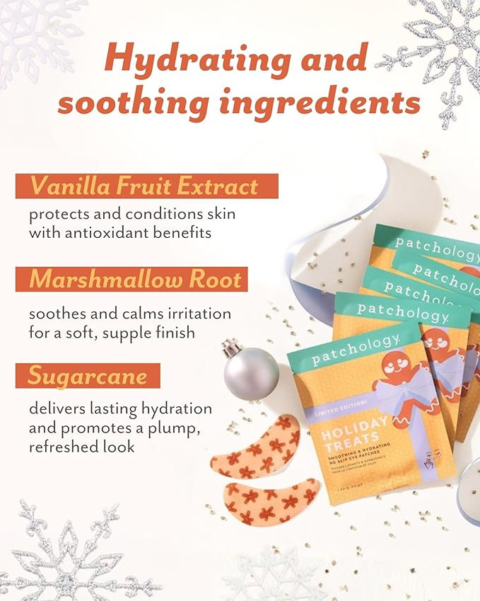 Patchology Holiday Treats Gingerbread Under Eye Patches Gift Set - Cute Stocking Stuffers with Gingerbread Scent - No-Slip Masks that Hydrate, Soothe and Refresh Skin - 5 Pair (Limited Edition)