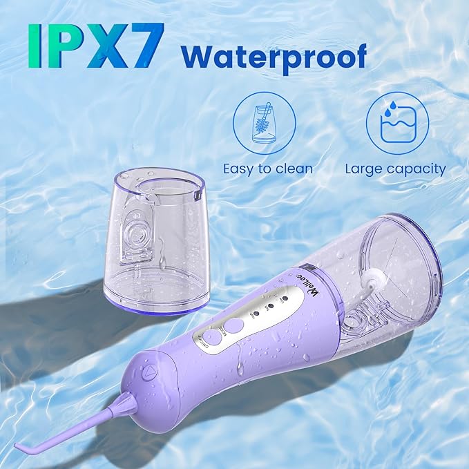 WellLeo Water Flosser for Teeth, Portable Oral Irrigator Rechargeable Water Dental Flosser Pick with High Pressure 5 Jet Tips, IPX7 Travel Water Flossing for Brace Teeth Cleaner Gum Care